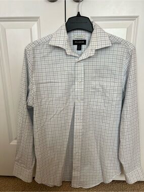 Jos. A. Bank White Dress Shirt with Blue Windowpane Check